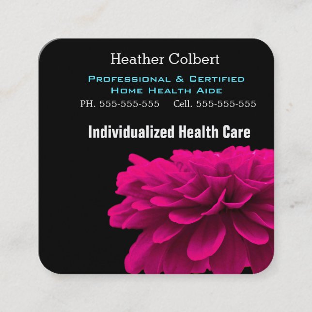 Caregiver Sophisticated Black Square Professional Square Business Card (Front)
