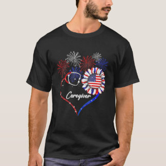 Caregiver Stethoscope Firework Sunflower America F T-Shirt