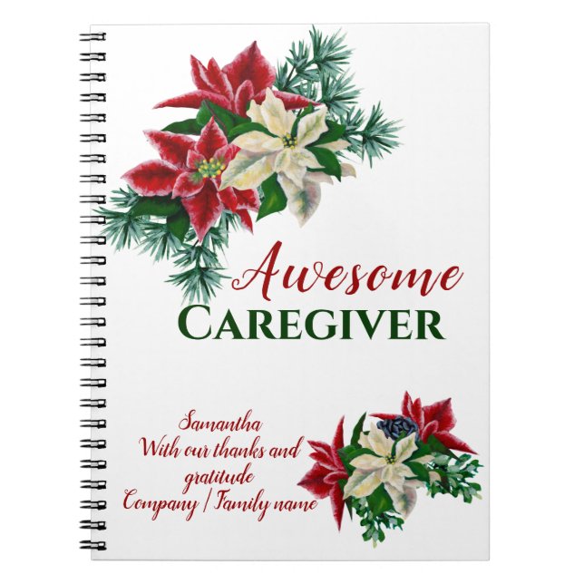 Caregiver Thank You Appreciation Floral Poinsettia Notebook (Front)