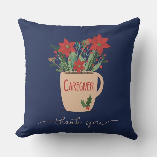 Caregiver Thank You at Christmas Poinsettias Cushion (Front)