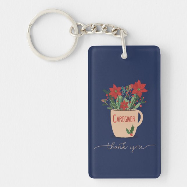 Caregiver Thank You at Christmas Poinsettias Key Ring (Front)