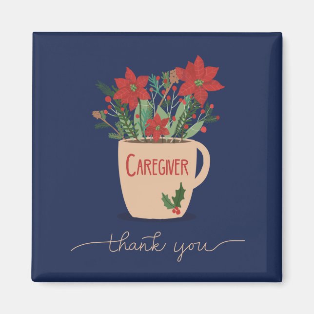 Caregiver Thank You at Christmas Poinsettias Magnet (Front)