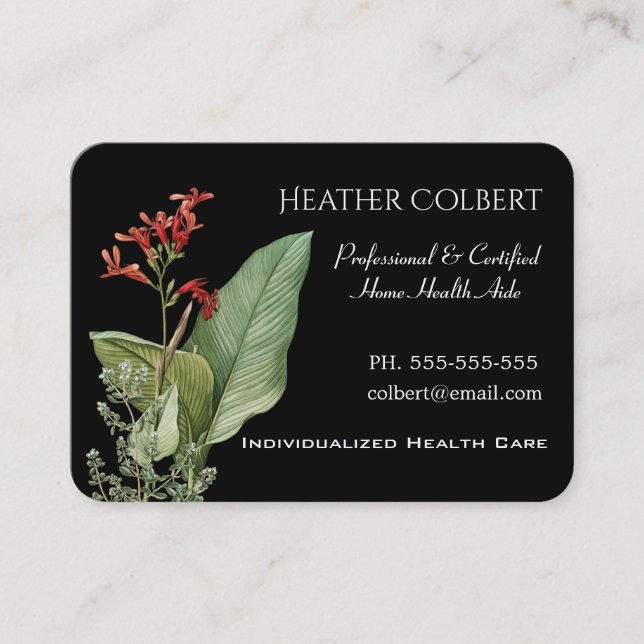 Caregiver Trusting Floral Professional Business Card (Front)