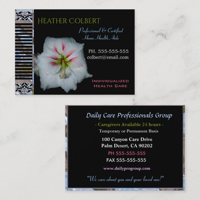 Caregiver Trusting Lily Floral Professional  Business Card (Front/Back)