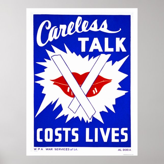 Careless Talk Costs Lives 1943 WPA Poster (Front)