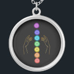 *~* Caress The Chakra Symbols    Healing Hands Silver Plated Necklace<br><div class="desc">Silver Plated JEWELRY WITH INTENTION (R) - Energetically Enhanced Jewellery. Chakra and Healing Hands on a Black background. As a professional distance spiritual energy healer since 2001, I have learned, developed and utilised the power of energy healing intention. All my JEWELRY WITH INTENTION (R) carries the healing energy of positive...</div>