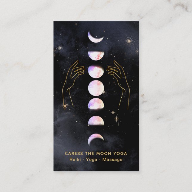 *~* Caress The OPAL Moon Phases + Hands Celestial Business Card (Front)