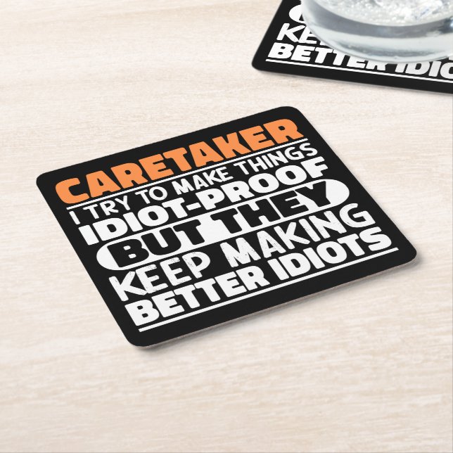 Caretaker I Try To Make Things Funny Sayings Square Paper Coaster (Angled)