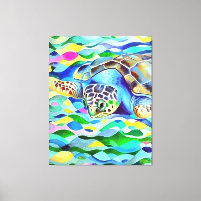 Caretta Caretta Turtle Cute And Colourful Art Canvas Print (Front)