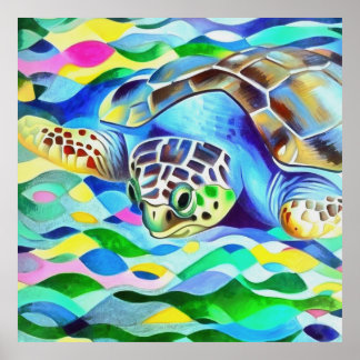 Caretta Caretta Turtle Cute And Colourful Art Poster