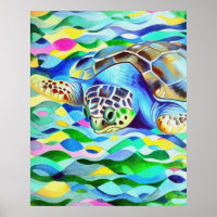 Caretta Caretta Turtle Cute And Colourful Art