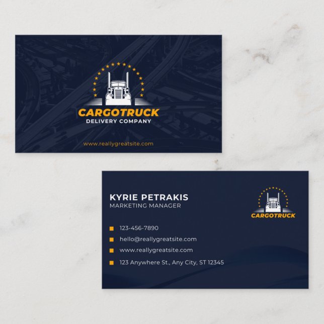 Cargo Trucking & Logistics Modern Navy Gold Busine Business Card (Front/Back)