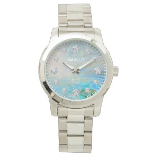 Caribbean Blue Agate Diamond Dial Custom Watch