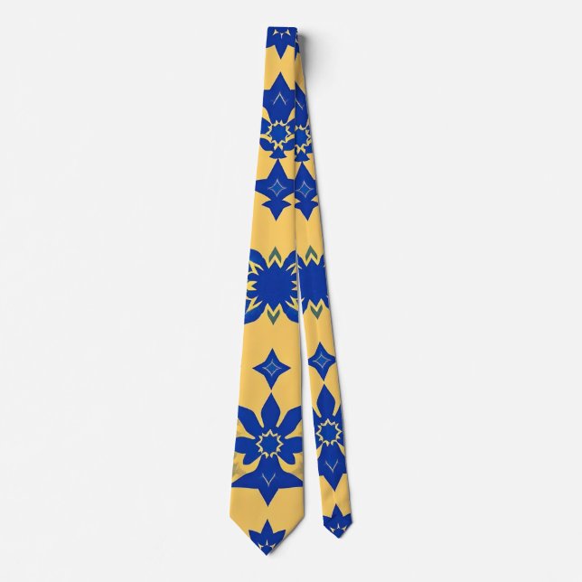 Caribbean Blue Gold Tile Motif Pattern Azulejo  Tie (Front)