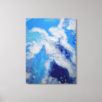 Caribbean Blue Turquoise Navy White Fluid Abstract
