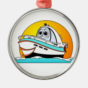 Caribbean Cartoon Motor Boat Metal Tree Decoration