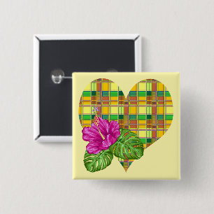 Caribbean Colorful Fabric Madras Tartan 15 Cm Square Badge
