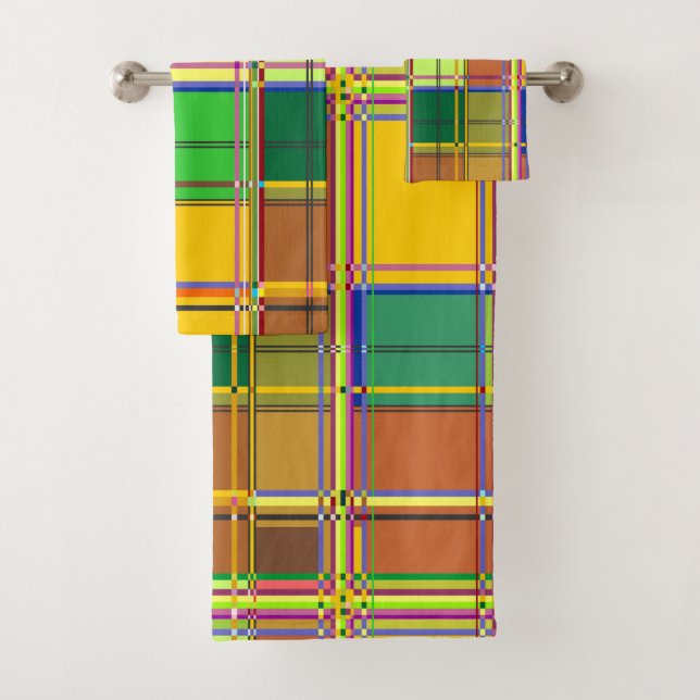 Caribbean Colorful Fabric Madras Tartan Bath Towel Set (Insitu)