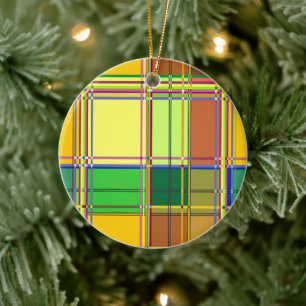 Caribbean Colorful Fabric Madras Tartan Ceramic Tree Decoration