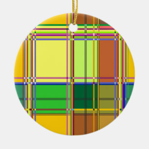 Caribbean Colorful Fabric Madras Tartan Ceramic Tree Decoration