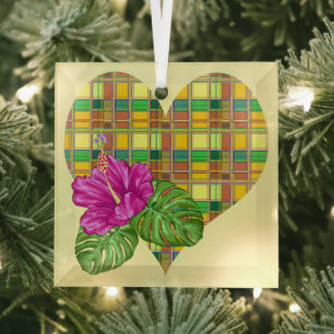 Caribbean Colorful Fabric Madras Tartan Glass Tree Decoration
