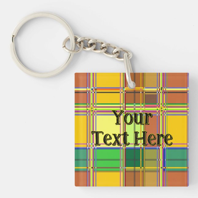 Caribbean Colorful Fabric Madras Tartan Key Ring (Front)