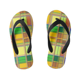 Caribbean Colorful Fabric Madras Tartan Kid's Jandals