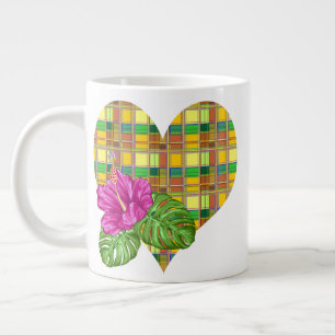 Caribbean Colorful Fabric Madras Tartan Large Coffee Mug