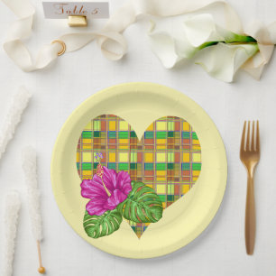 Caribbean Colorful Fabric Madras Tartan Paper Plate