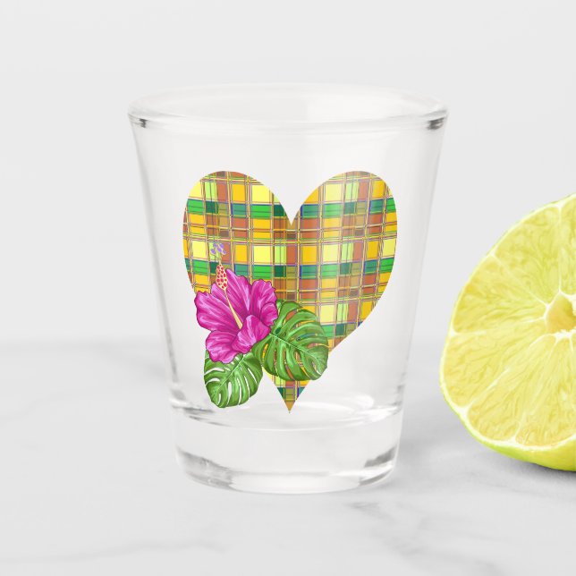 Caribbean Colorful Fabric Madras Tartan Shot Glass (Front)