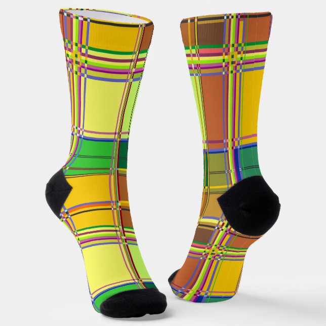 Caribbean Colorful Fabric Madras Tartan Socks (Angled)