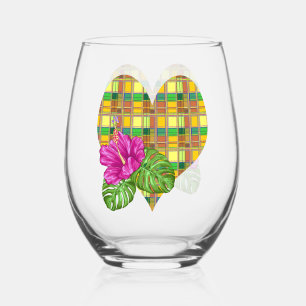 Caribbean Colorful Fabric Madras Tartan Stemless Wine Glass