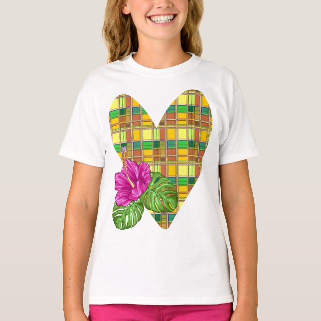 Caribbean Colorful Fabric Madras Tartan T-Shirt (Front)