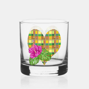 Caribbean Colorful Fabric Madras Tartan Whiskey Glass