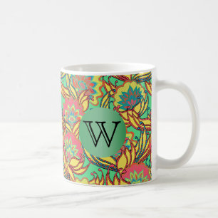 Caribbean Colors Boho Floral With Monogram Coffee Mug