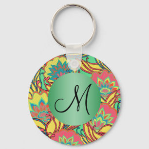 Caribbean Colours Boho Floral Monogrammed Key Ring