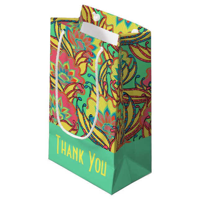 Caribbean Colours Boho Floral Pattern Small Gift Bag (Front Angled)