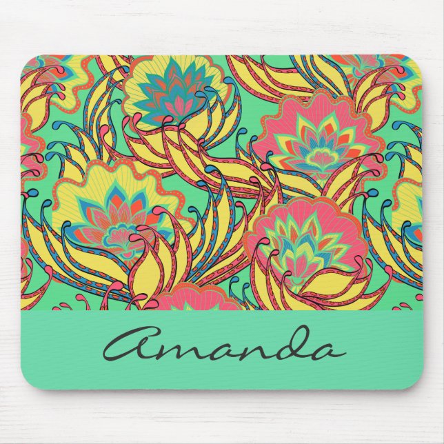 Caribbean Colours Boho Floral Personalised Mouse Pad (Front)