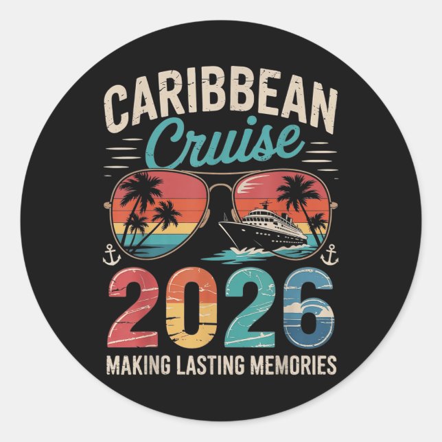 Caribbean Cruise 2026 Vacation Trip Matching Famil Classic Round Sticker (Front)