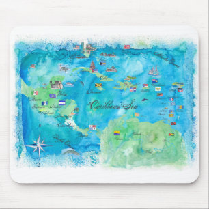 Caribbean Cruise Travel Poster Map Antilles West Mouse Pad