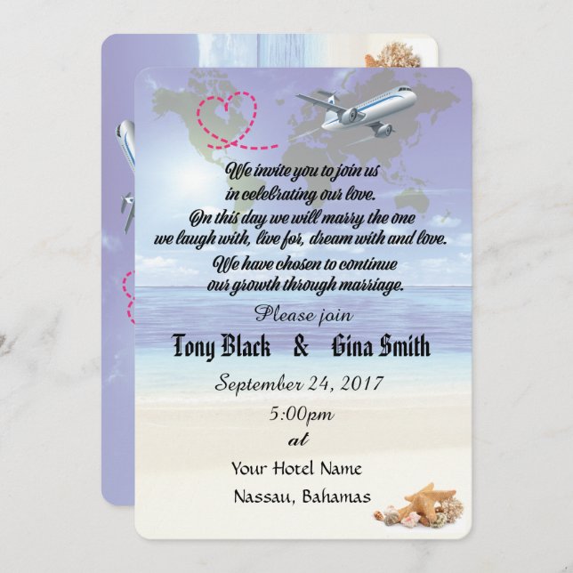 Caribbean Destination Wedding Invitation (Front/Back)