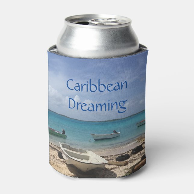 Caribbean Dreaming Bonaire Fishing Boats Ocean  Can Cooler (Can Front)