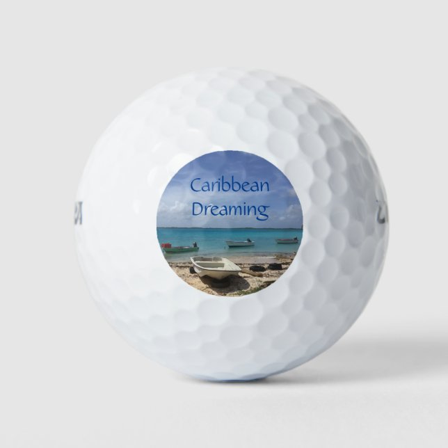 Caribbean Dreaming Bonaire Fishing Boats Ocean Golf Balls (Front)