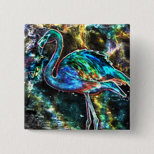 Caribbean Flamingo Digital Art 15 Cm Square Badge (Front)