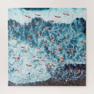 Caribbean Flamingos: Nature's Flight Scene Jigsaw Puzzle