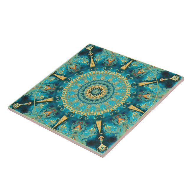 Caribbean Gold Mandala Ceramic Tile (Side)