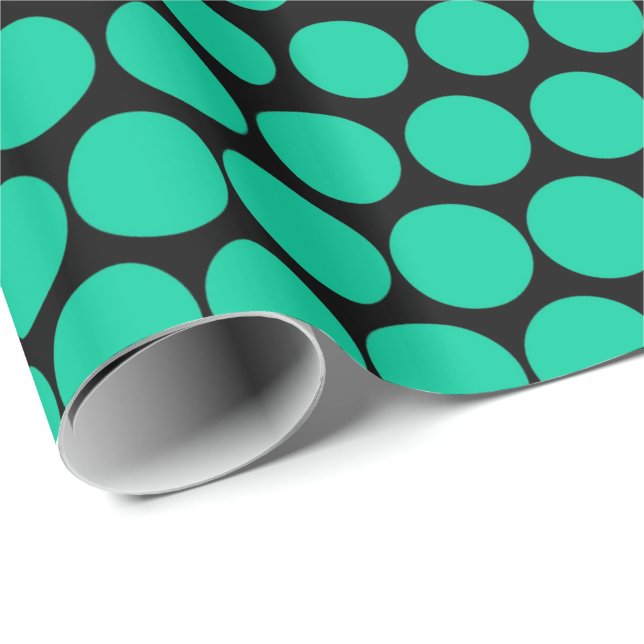 Caribbean Green Polka Dot Modern Black Wrapping Paper (Roll Corner)