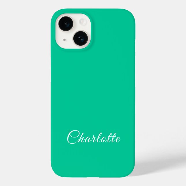 Caribbean Green Solid Color Custom Name Case-Mate iPhone Case (Back)