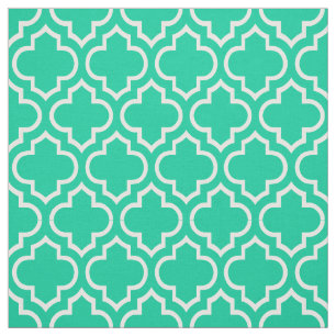 Caribbean Green, White Moroccan Quatrefoil #6 Fabric