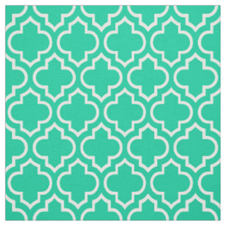 Caribbean Green, White Moroccan Quatrefoil #6 Fabric